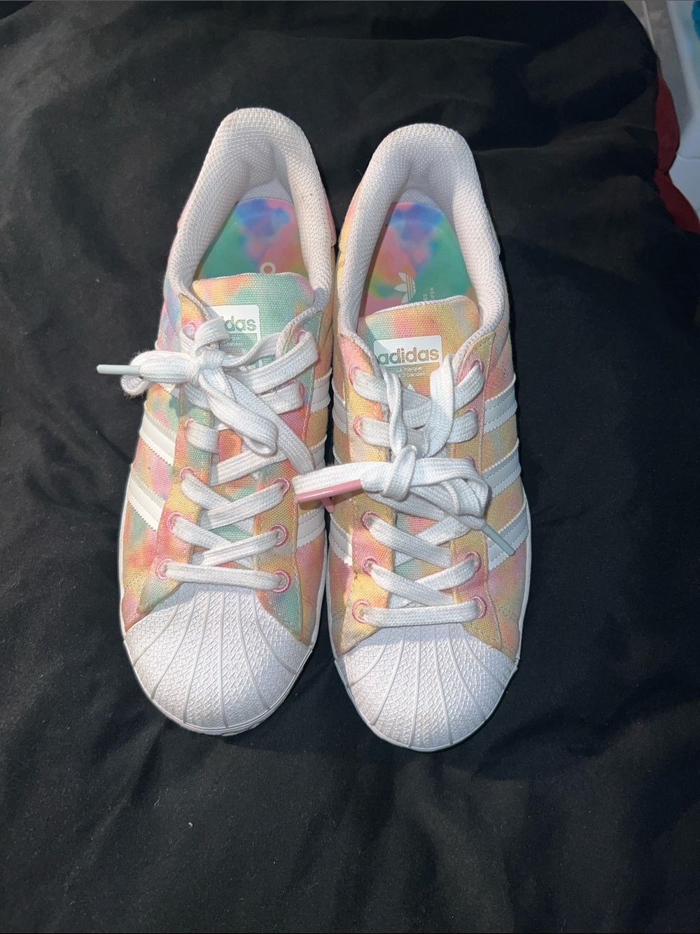 adidas Kids Tie-Dye Pastel Shell Toe Sneakers - White, Pink, Blue, Green, Yellow